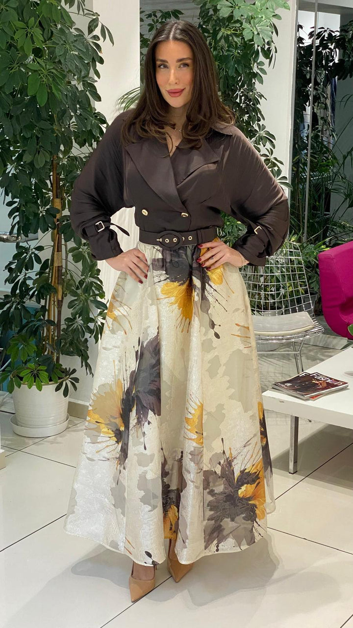 belted wrap midi dress with artistic floral print – ODD- AURELIA