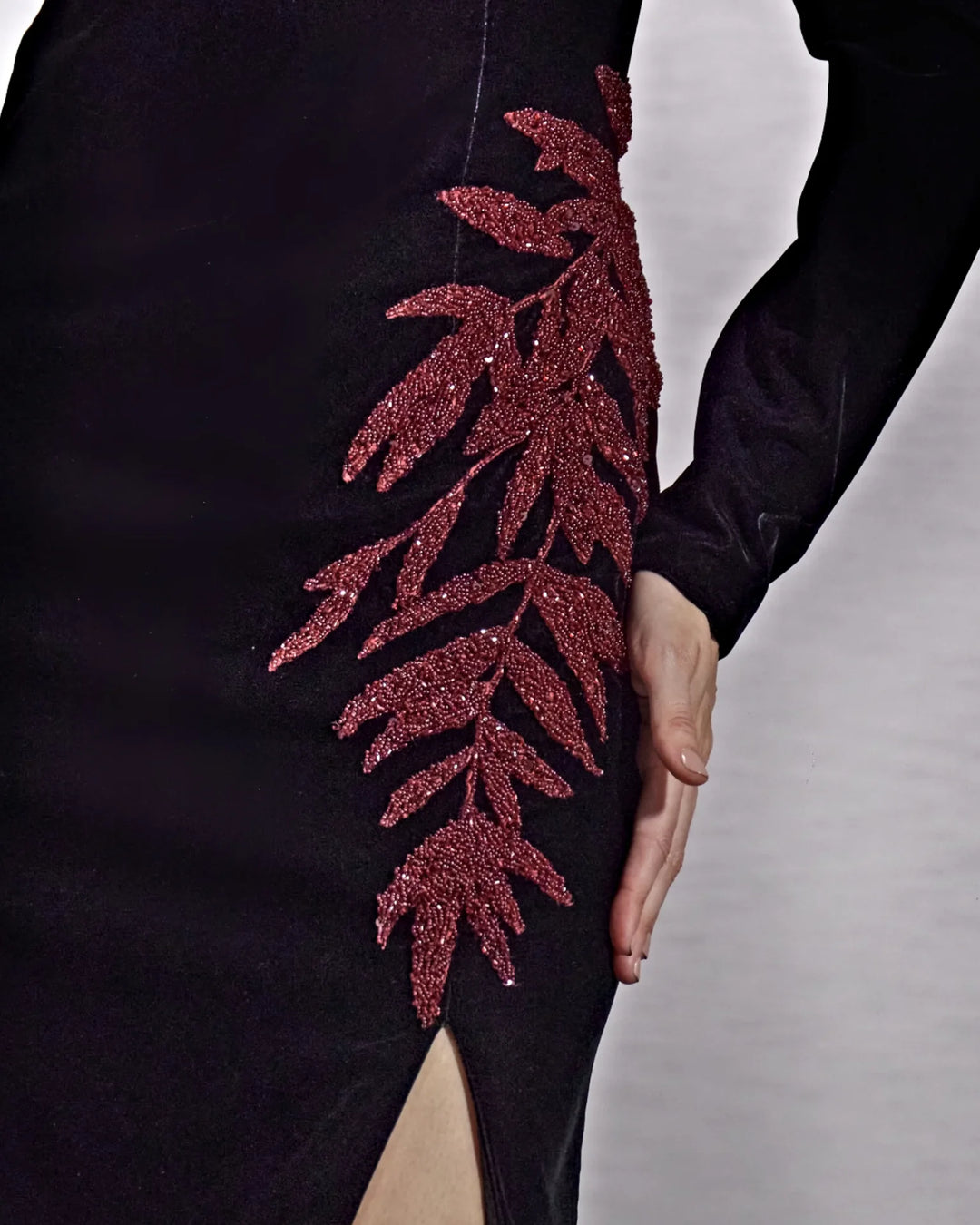 embellished slit velvet gown – Nolah-1