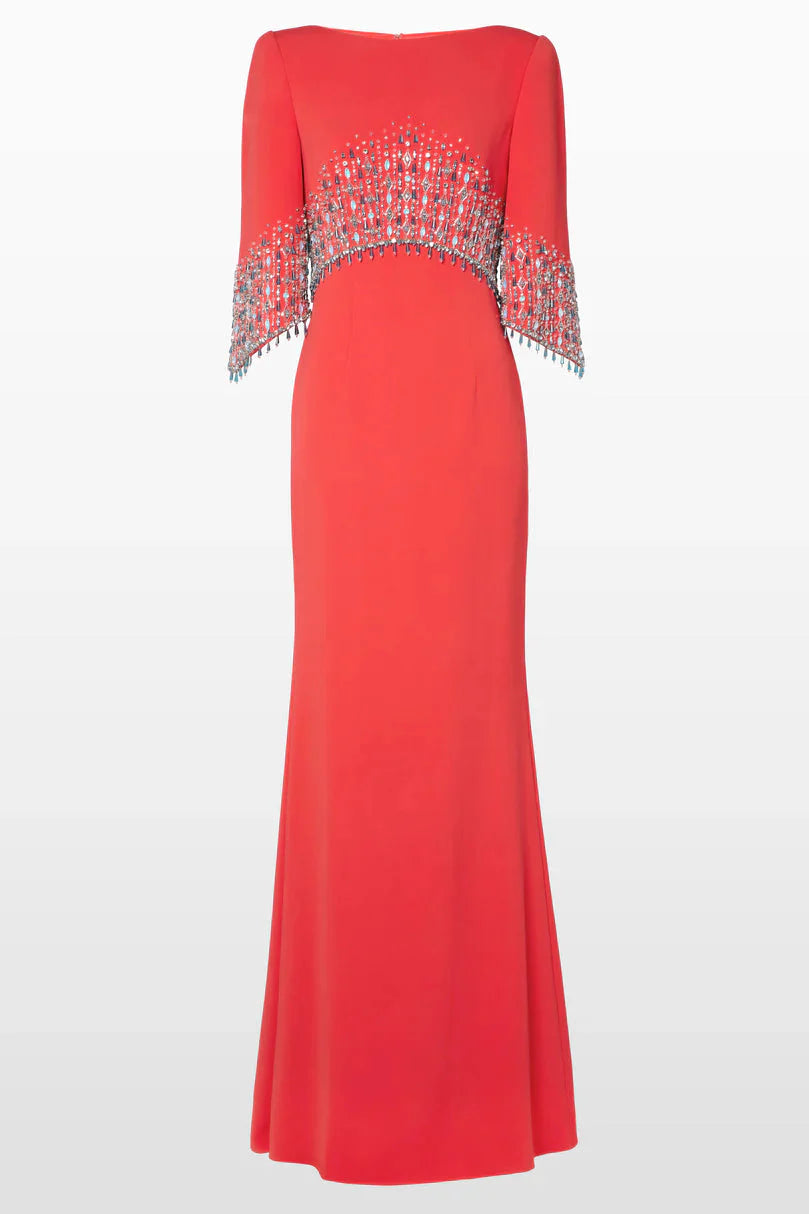 embellished cape sleeve column dress – ODD- ELECTRA