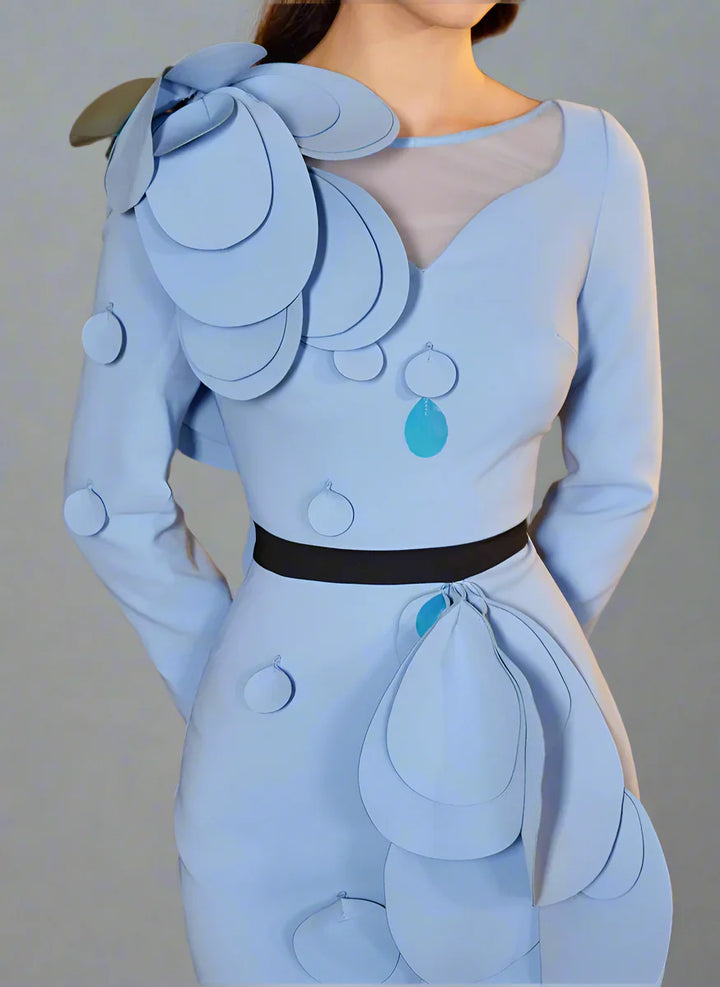 applique detail gown with sculpted shoulder – ODD- Farein