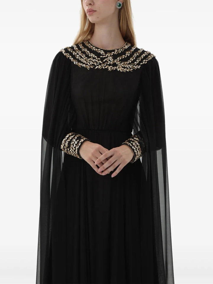 sheer cape gown with embellished neckline – NOIRS