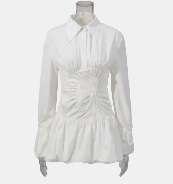 long-sleeve shirt dress with gathered sculpted waist – ISADORA
