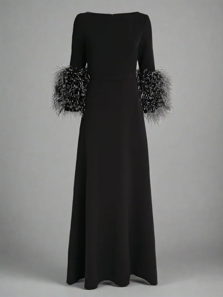 feather-cuff A-line gown – Zonal