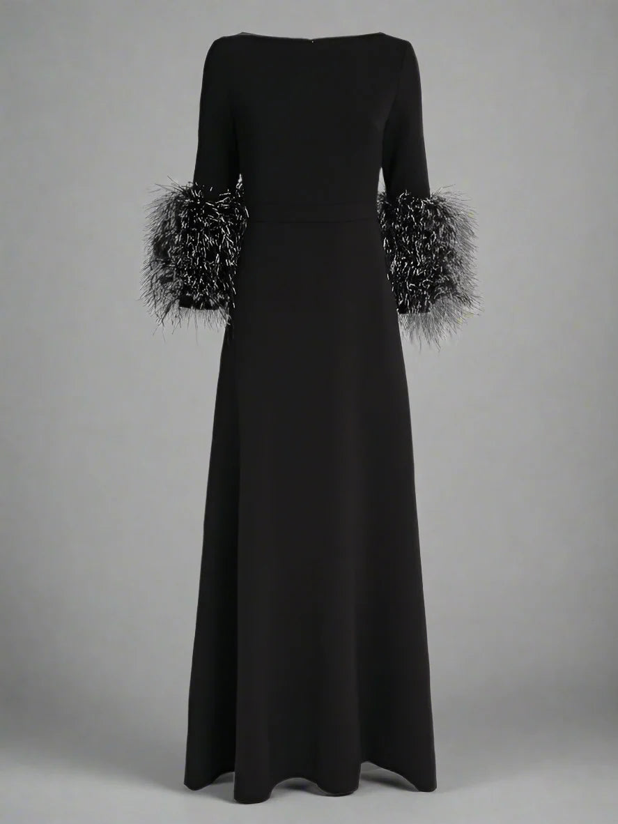feather-cuff A-line gown – Zonal-1
