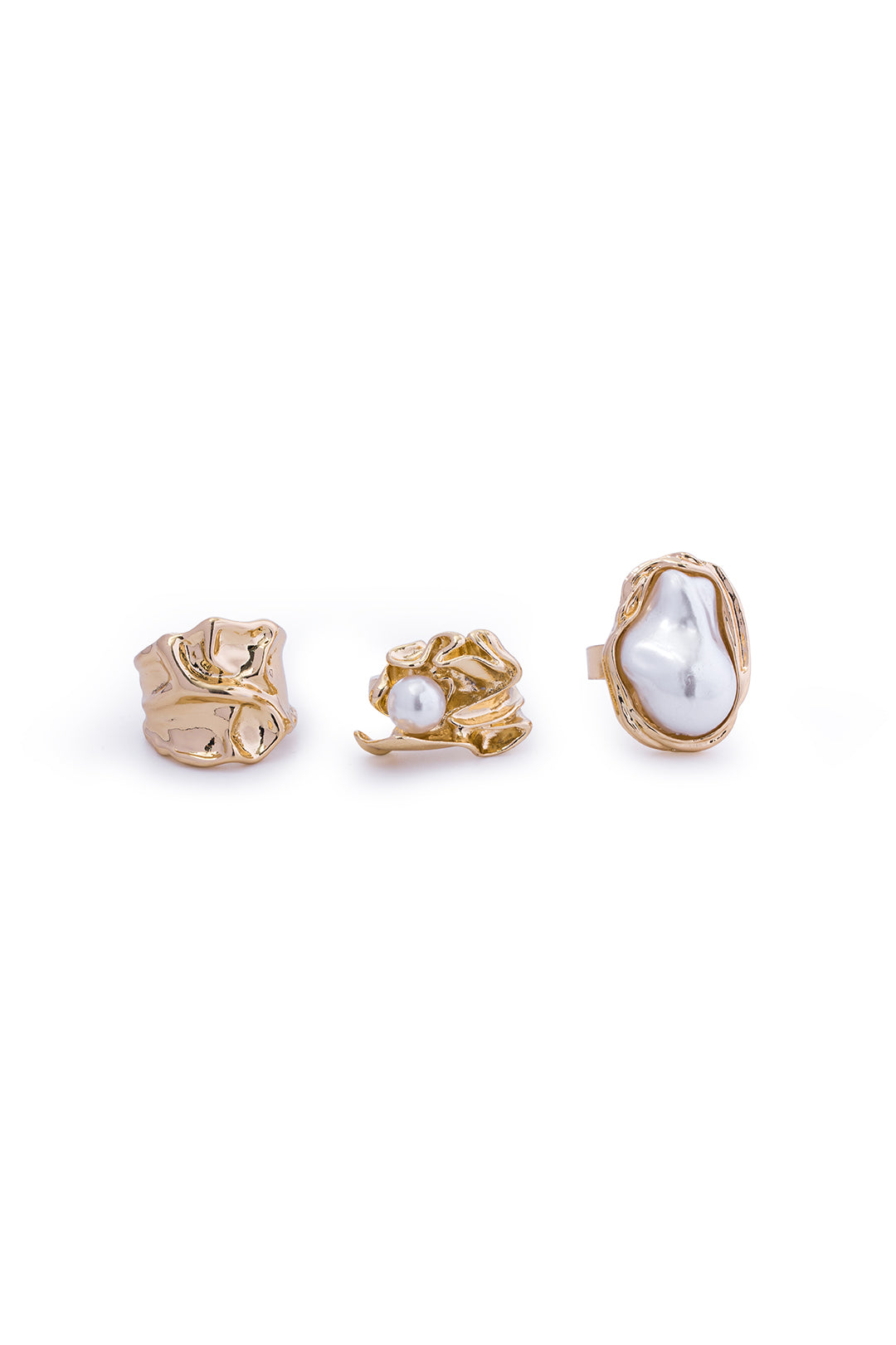Metal Wrinkled Pearl Rings