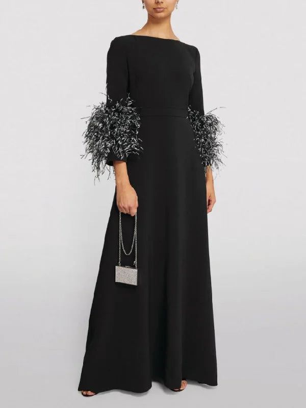 feather-cuff A-line gown – Zonal-1