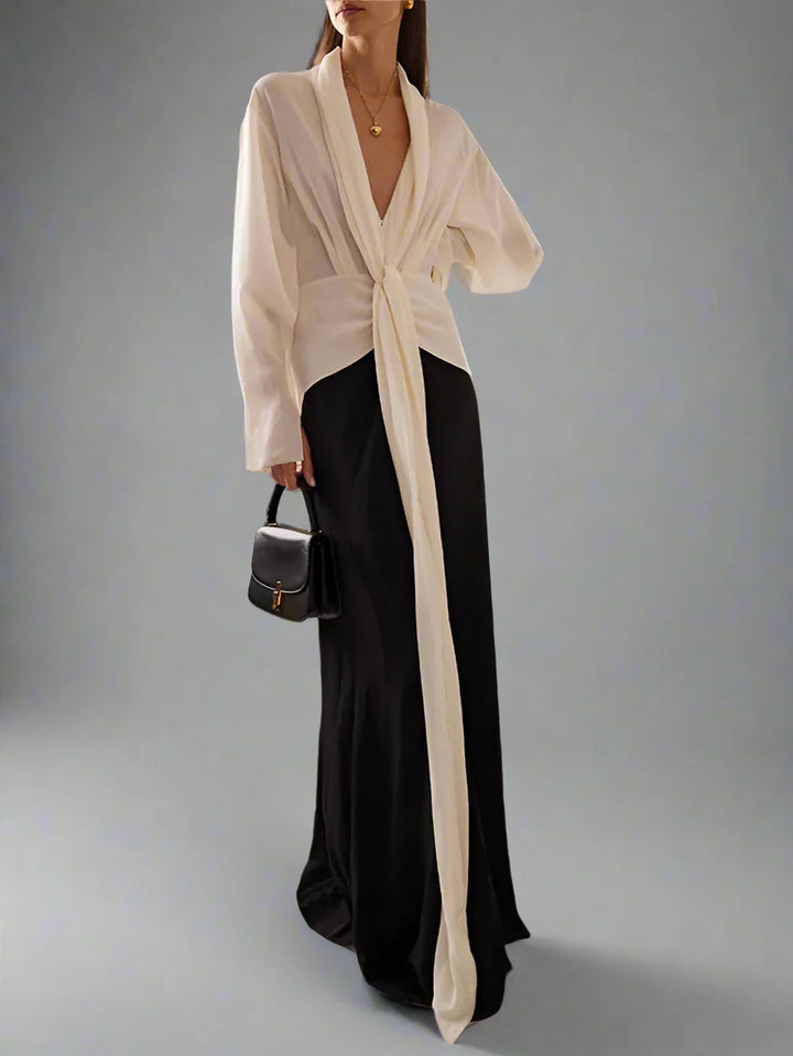 two-tone knotted drape gown – ODD- Slven
