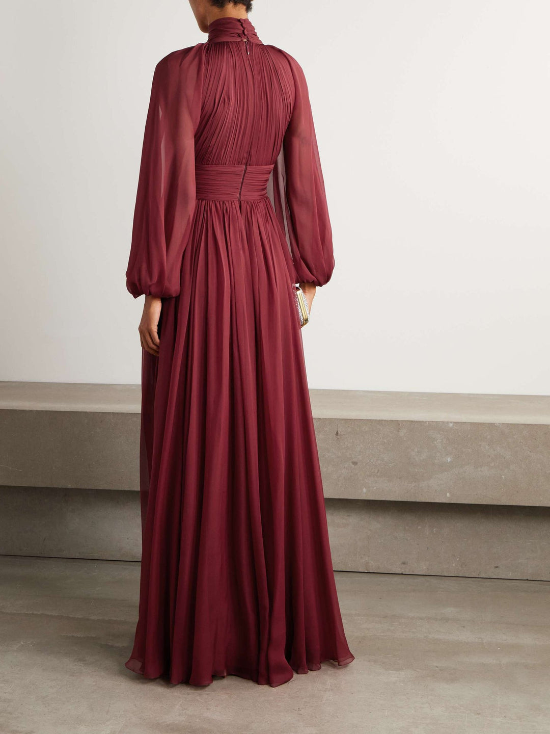 pleated chiffon gown with bishop sleeves – ODD- MARQUESA