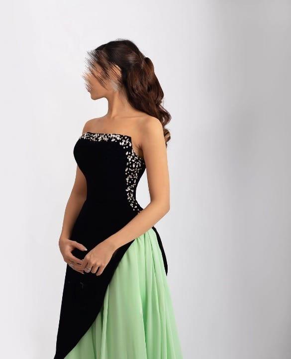 Strapless color-block gown with embellished bodice – ODD- Poleno