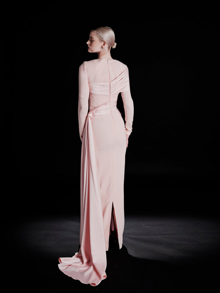 long-sleeve draped column evening gown – RUBINA