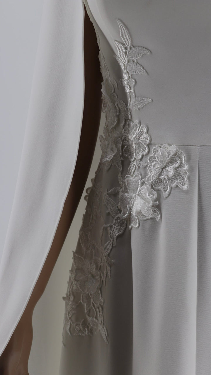 Strapless a line dress with one shoulder cape - Norjen