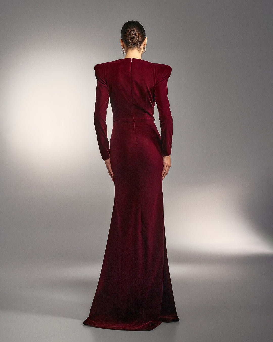 Velvet gown with crystal flower embellishment – RUBINA
