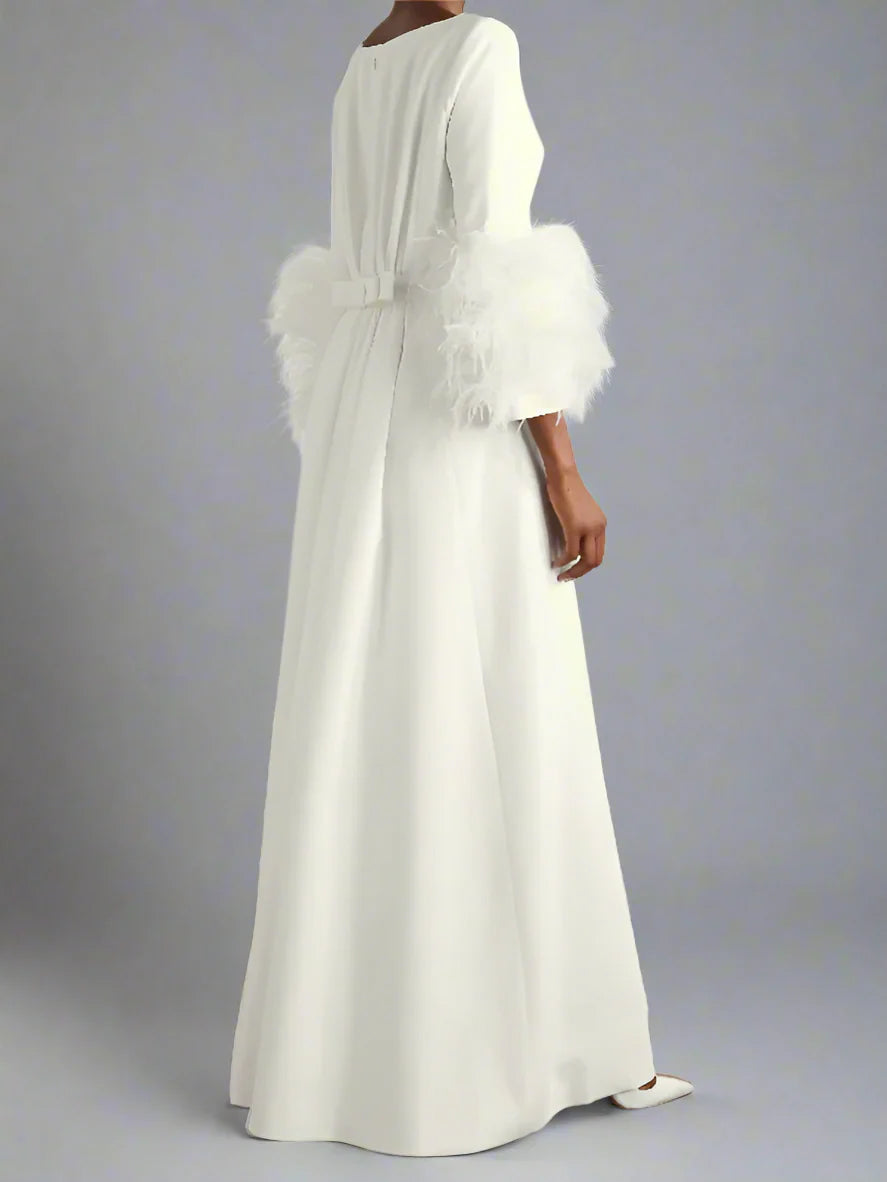 feather-cuff A-line gown – Zonal