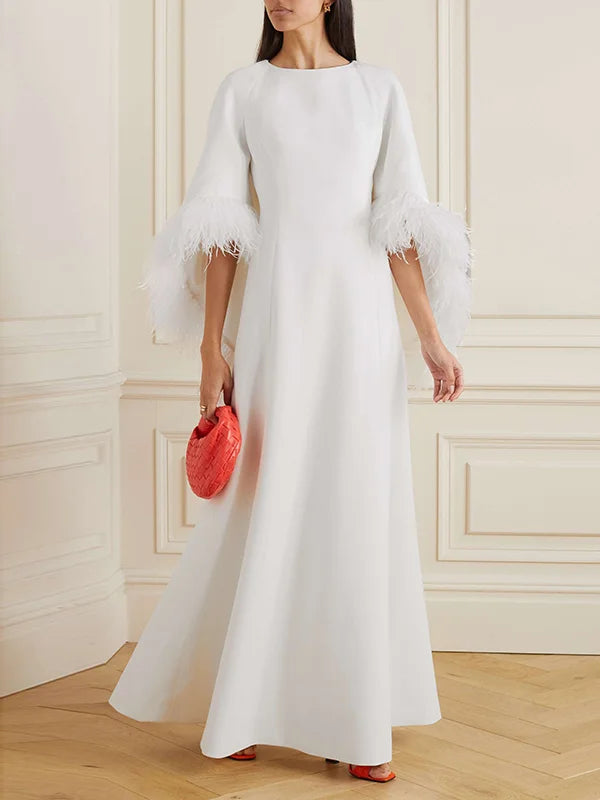 feather-cuff flared gown – Zerien-1
