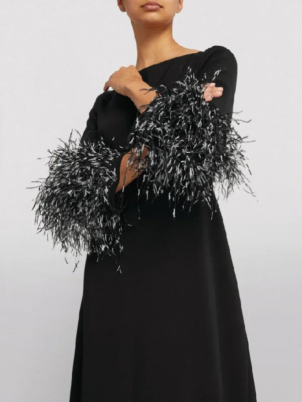 feather-cuff A-line gown – Zonal-1