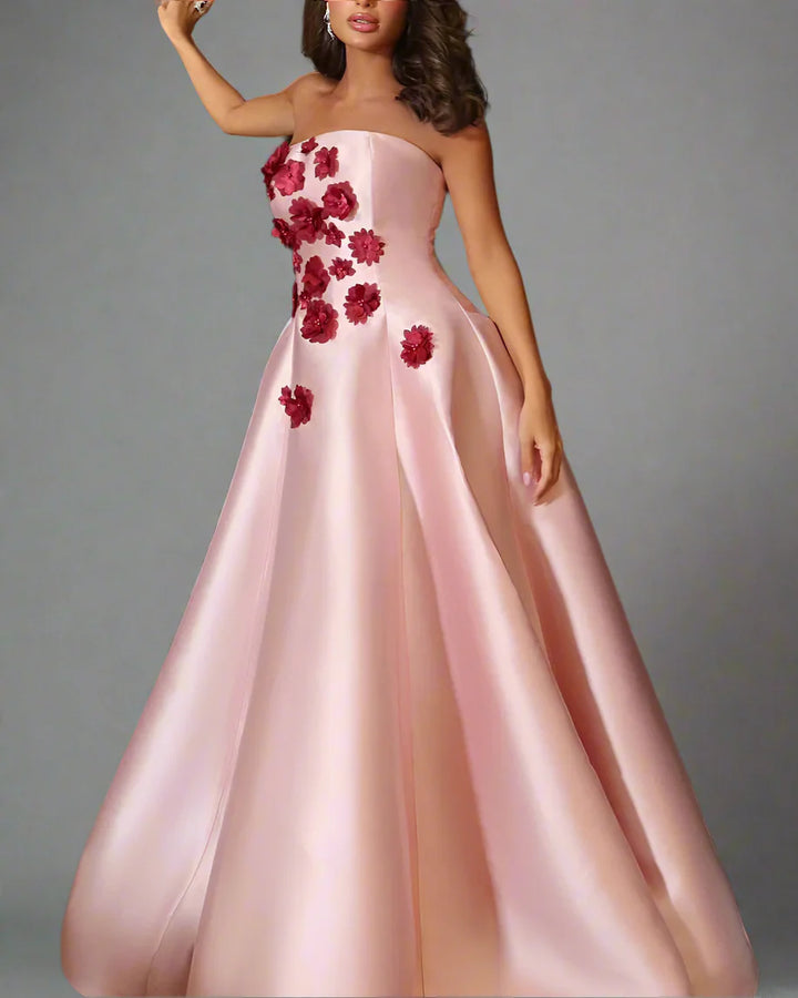 Strapless A-line gown with floral appliqué bodice – BLOSSOM