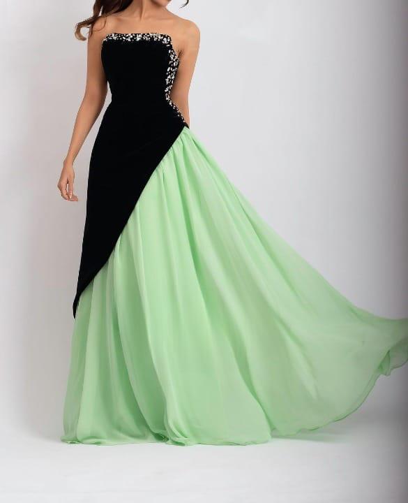 Strapless color-block gown with embellished bodice – ODD- Poleno