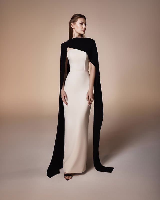 Strapless column gown with contrast cape – ODD- Ranen