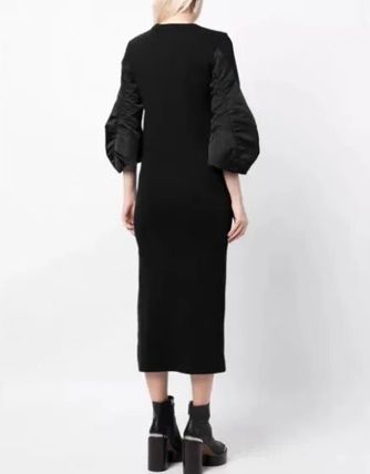 Long-sleeve bodycon midi dress with contrast puff sleeves – MOCHAIR