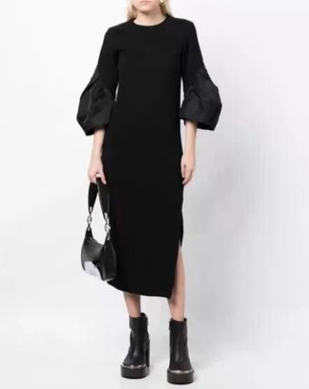 Long-sleeve bodycon midi dress with contrast puff sleeves – MOCHAIR