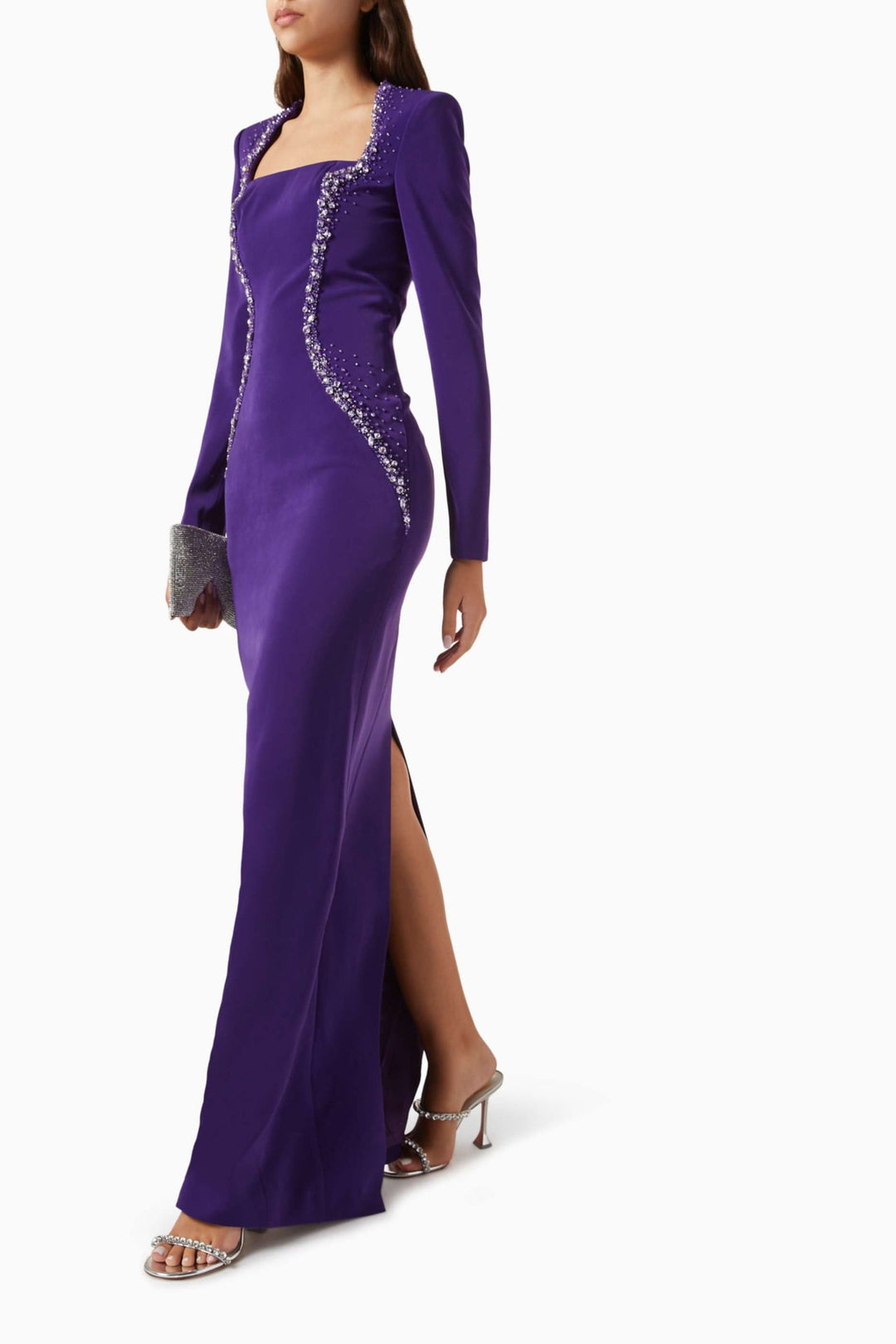 Embellished square-neck gown with contour beading – VIOLETTA