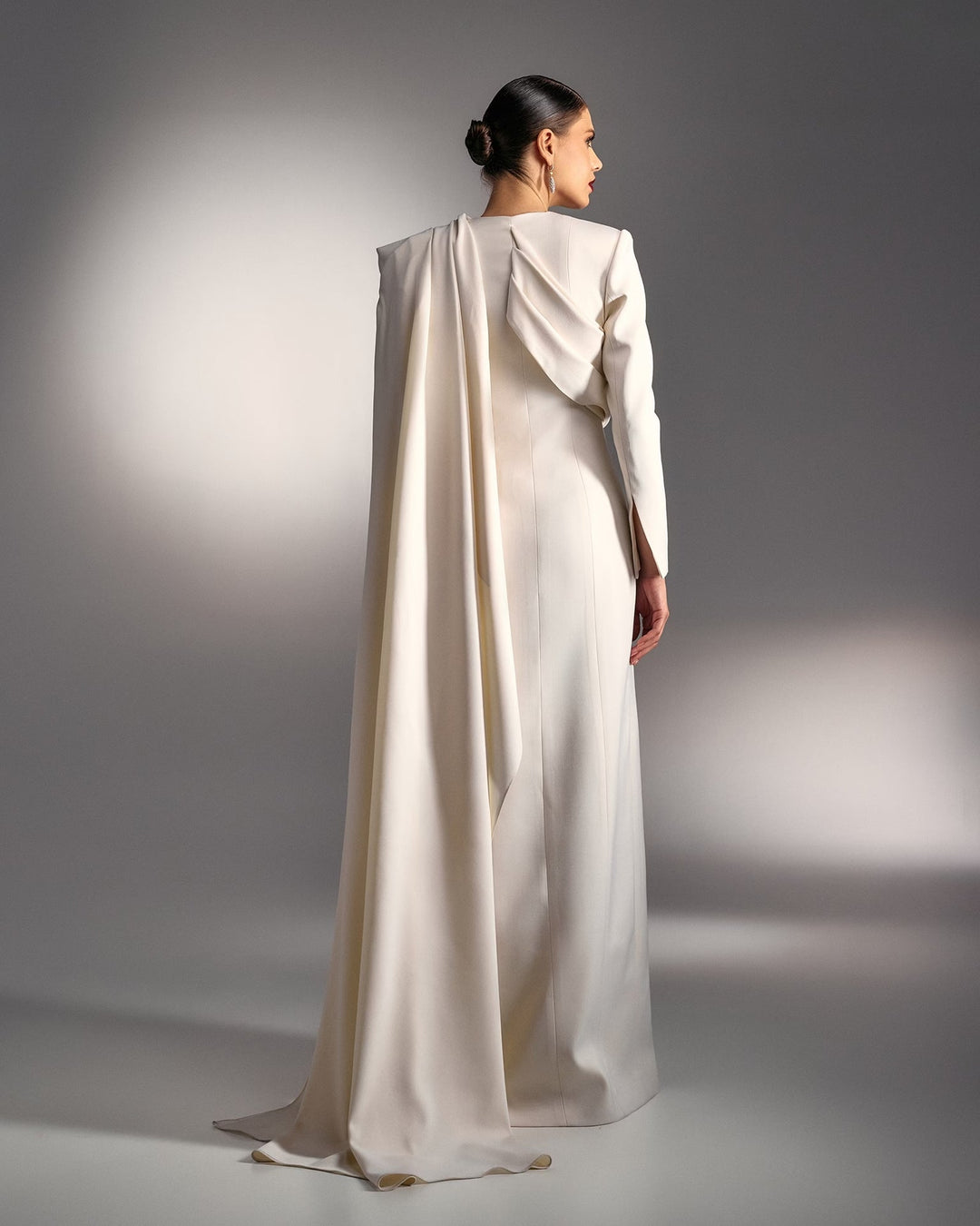 Draped crepe gown with gold floral embellishments – CELESTE