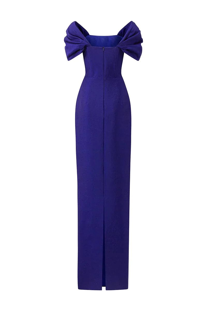 off-shoulder column gown with sculpted draped sleeves – VIOLETTA