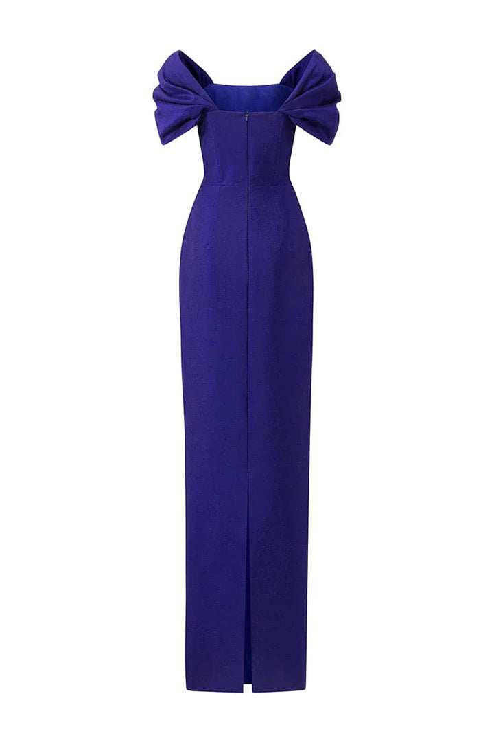 off-shoulder column gown with sculpted draped sleeves – ROYALE