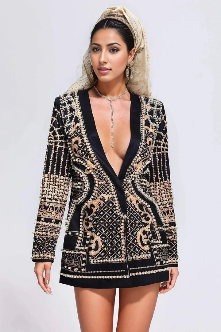 embellished plunge blazer mini dress - Elladine