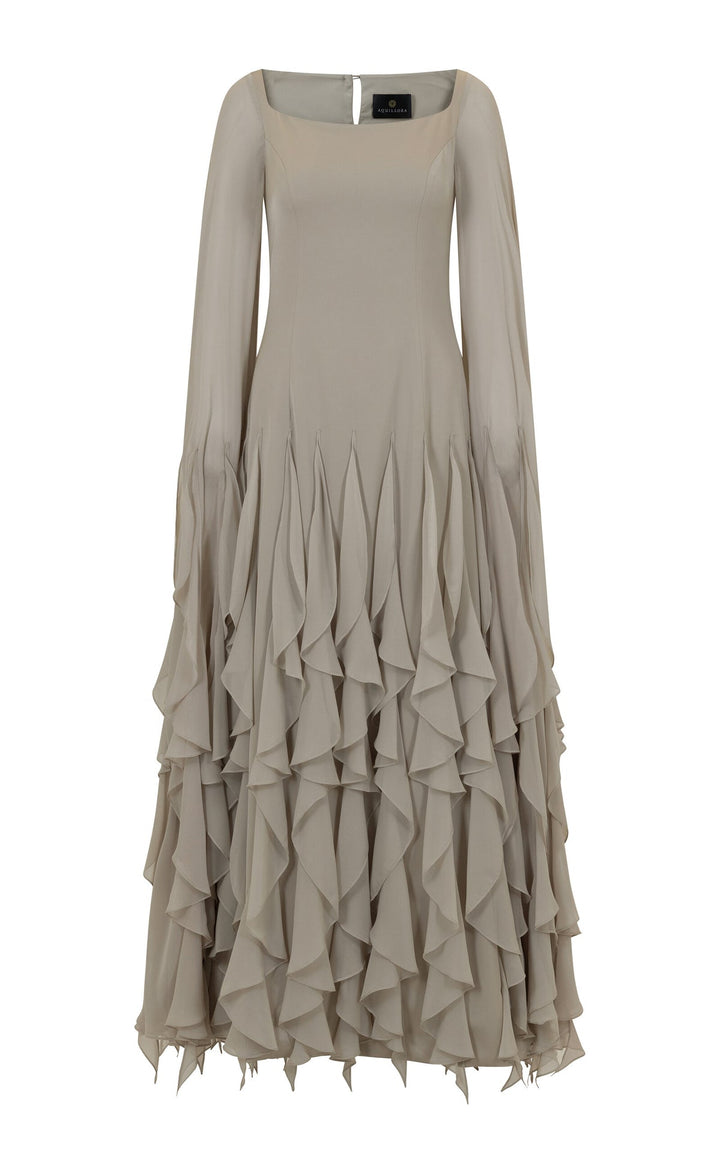 long sleeve ruffled chiffon maxi dress – SERENE