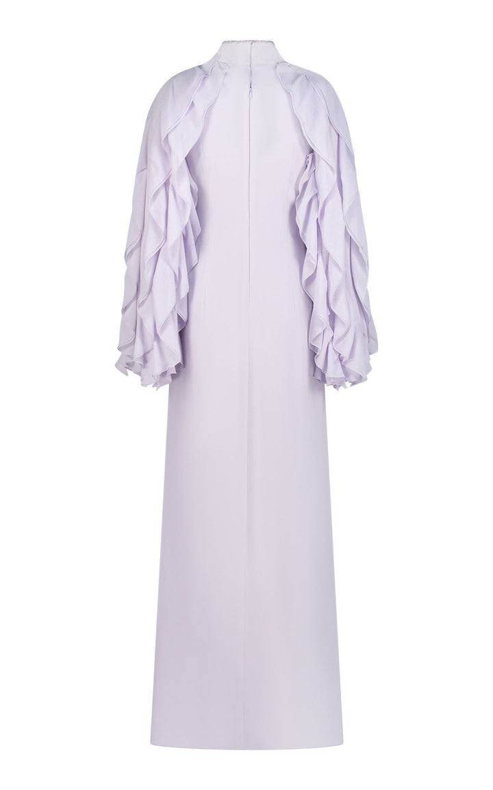 ruffle sleeve chiffon maxi dress with embellished neckline – WHISPER