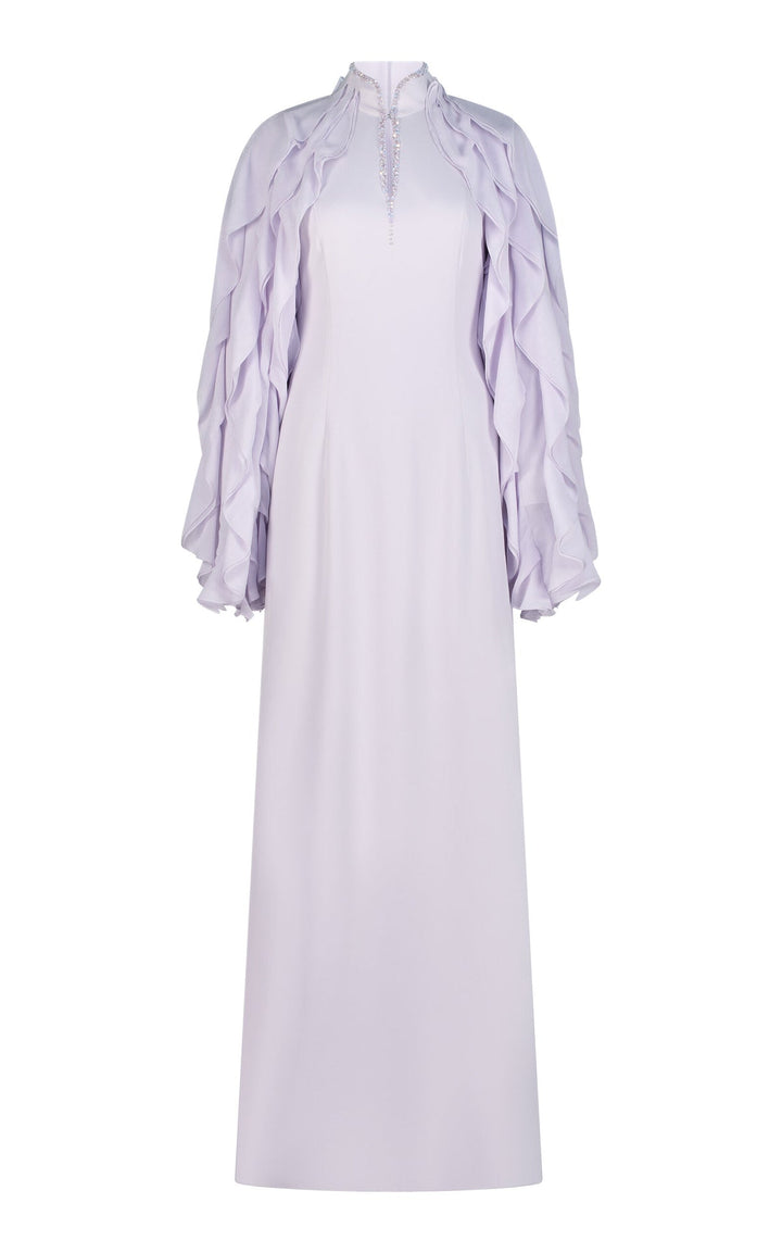 ruffle sleeve chiffon maxi dress with embellished neckline – WHISPER