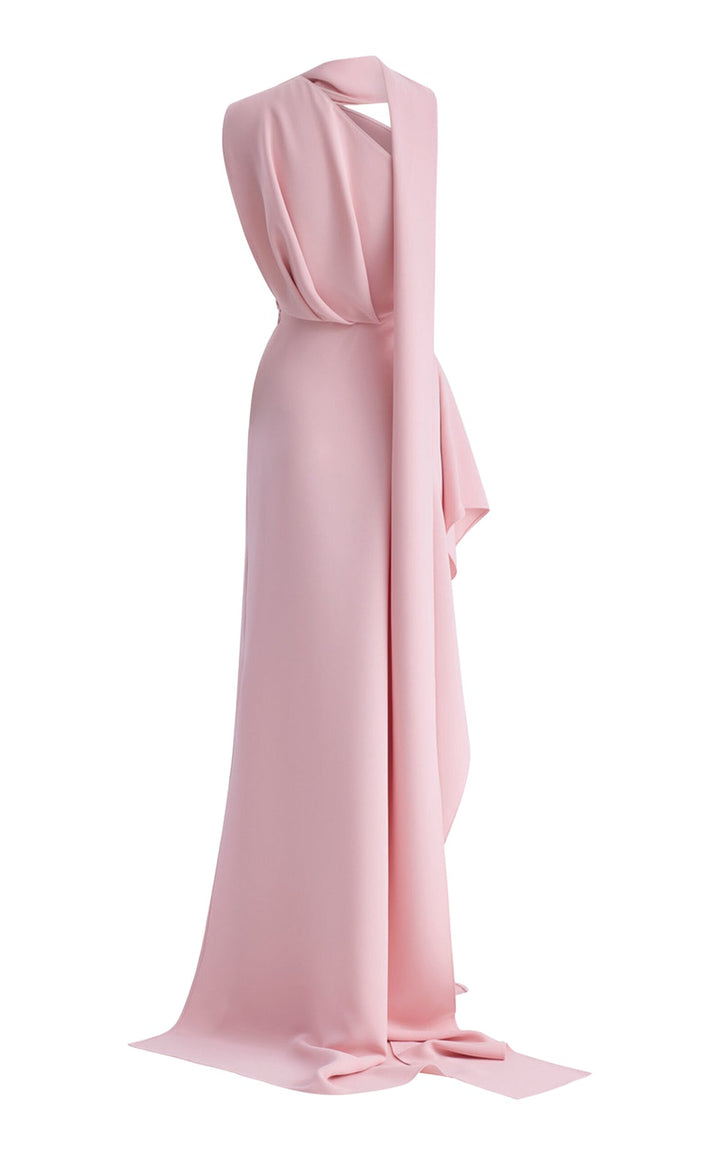 draped satin gown with sculpted cape detail – SCULPT