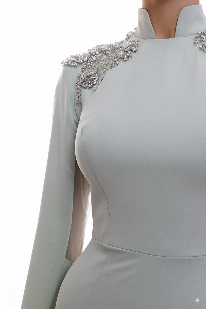 long-sleeve mermaid gown with embellished shoulder – SEGE