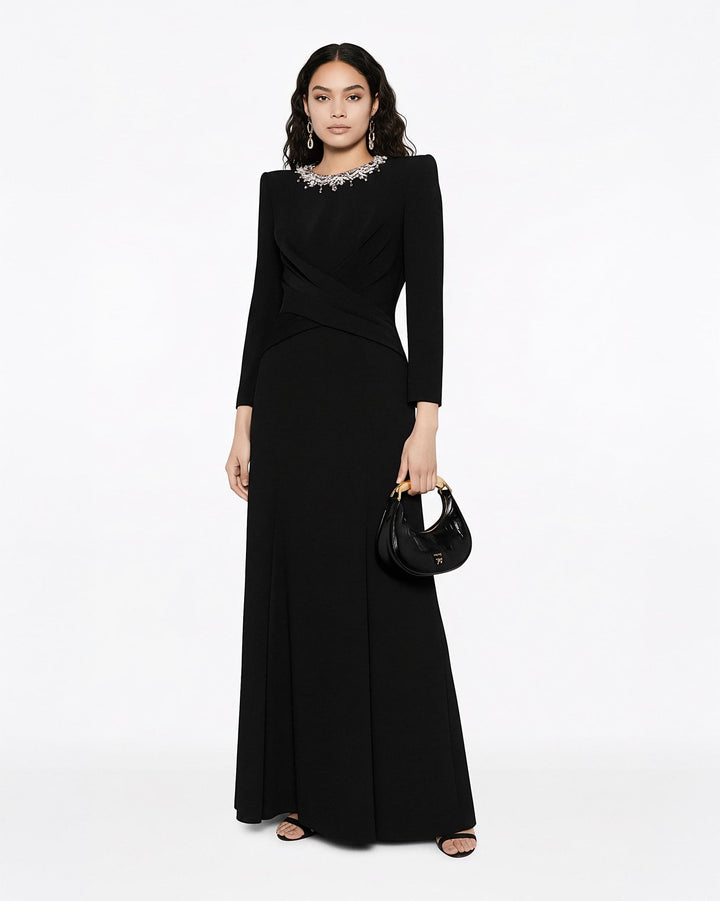 crystal neckline gown with draped bodice – Jiase-1