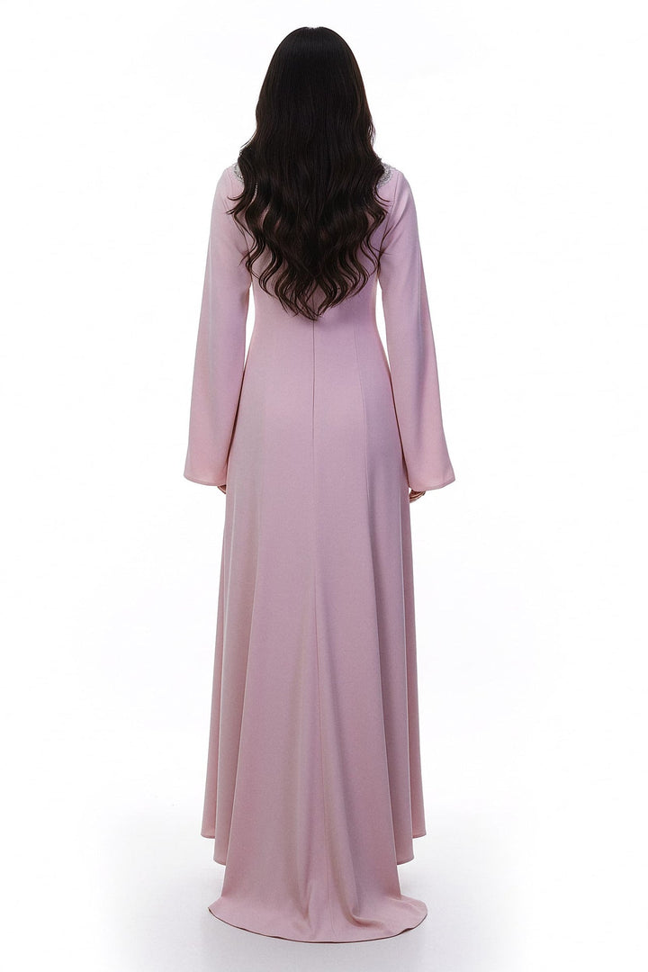 plunging neckline gown with embellished shoulders – ROSABELLE