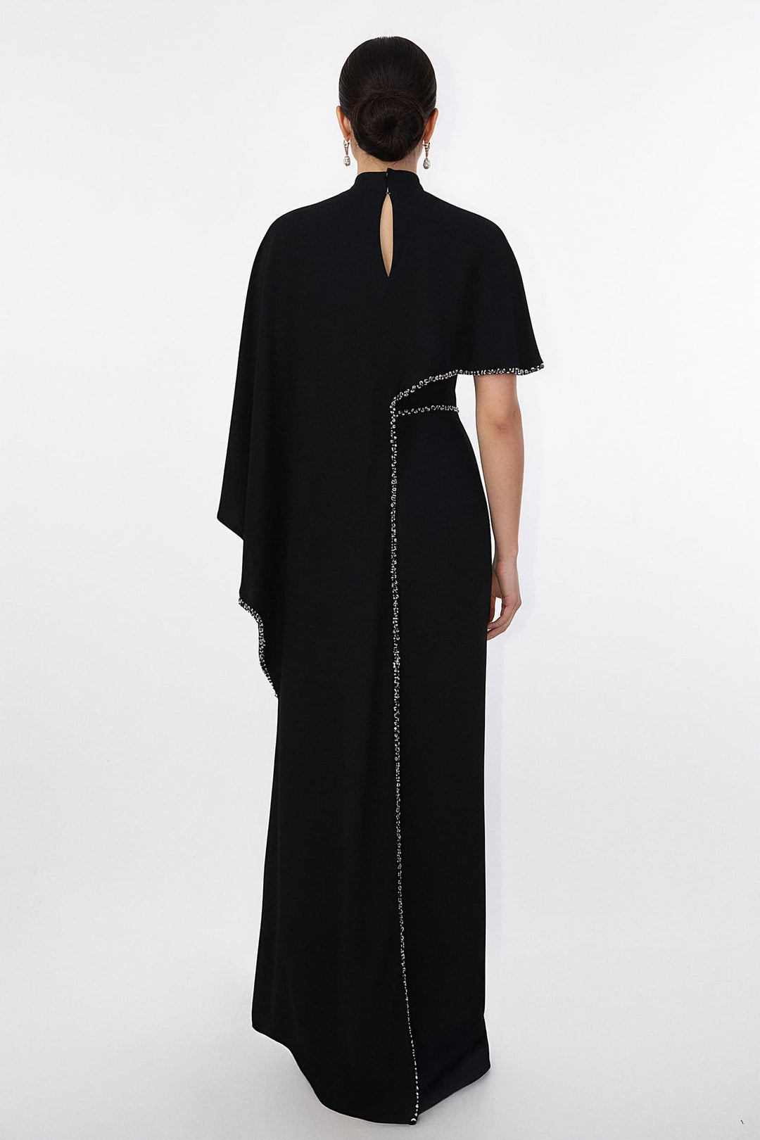 high-neck column gown with embellished cape – ODD- VORIN