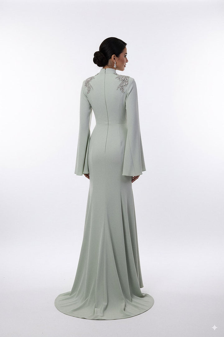 long-sleeve mermaid gown with embellished shoulder – SEGE