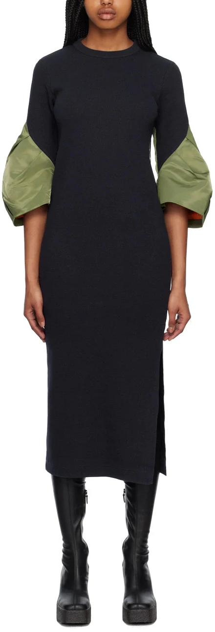 Long-sleeve bodycon midi dress with contrast puff sleeves – MOCHAIR