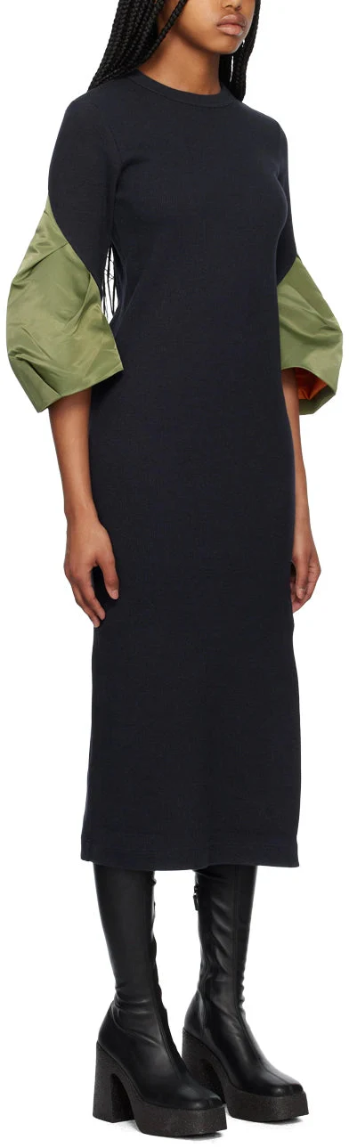 Long-sleeve bodycon midi dress with contrast puff sleeves – MOCHAIR