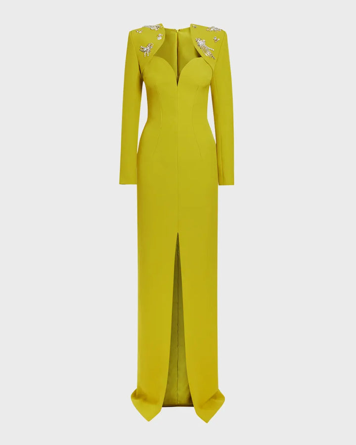 Embellished tailored gown with front slit – Narden