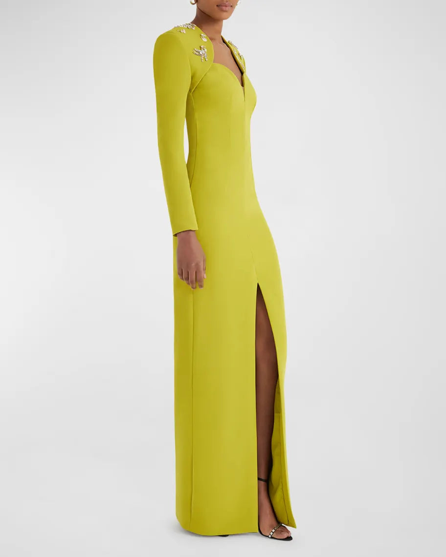 Embellished tailored gown with front slit – Narden