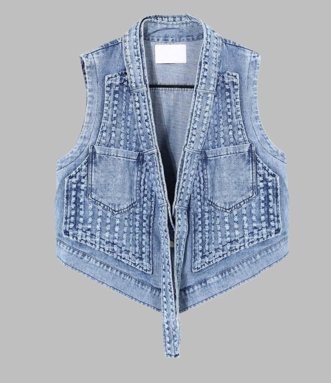 cold-shoulder embellished denim jacket with gathered sleeves – Klaew Kla