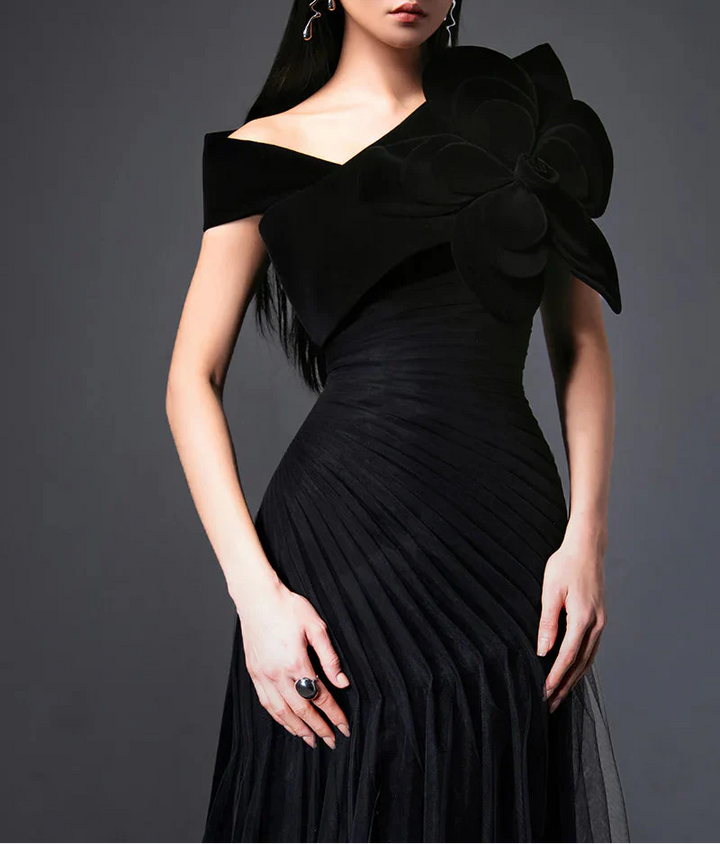 off-shoulder velvet bow gown – VALENTINA