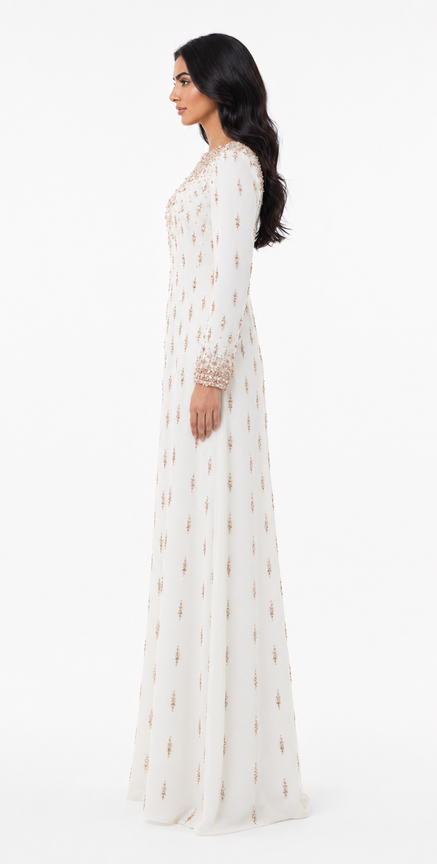 long-sleeve embellished gown with sequin gradient neckline - AMARA