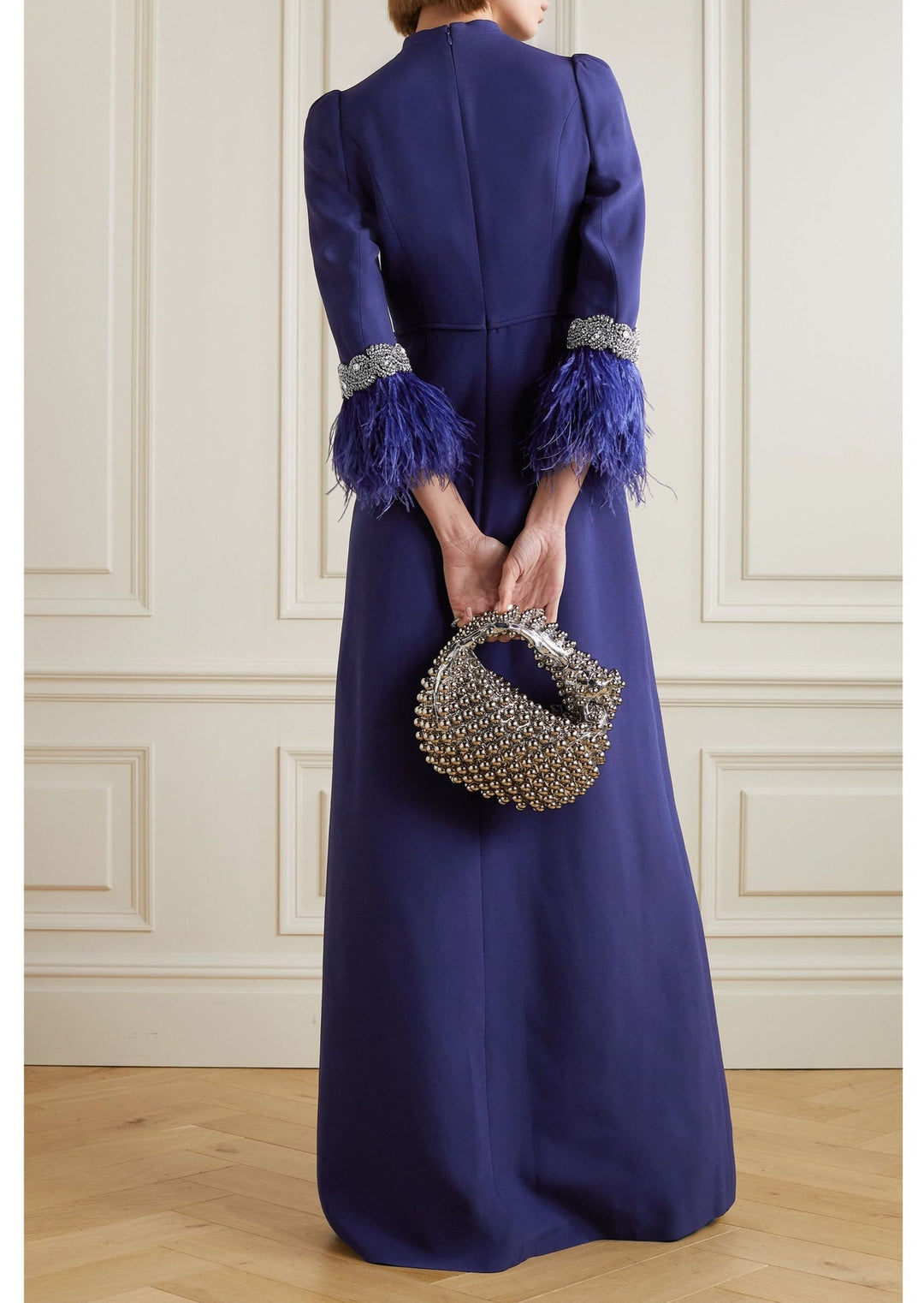 Feather-cuff gown with crystal trim – Zyasia-1