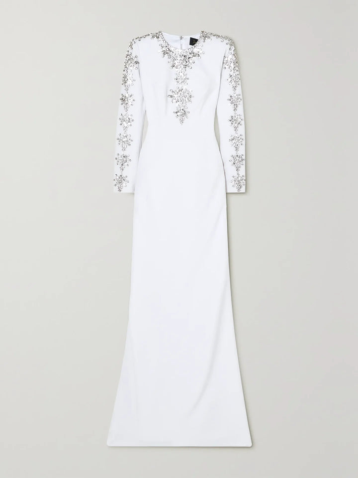 Embellished long-sleeve gown with fitted silhouette – Ziarre