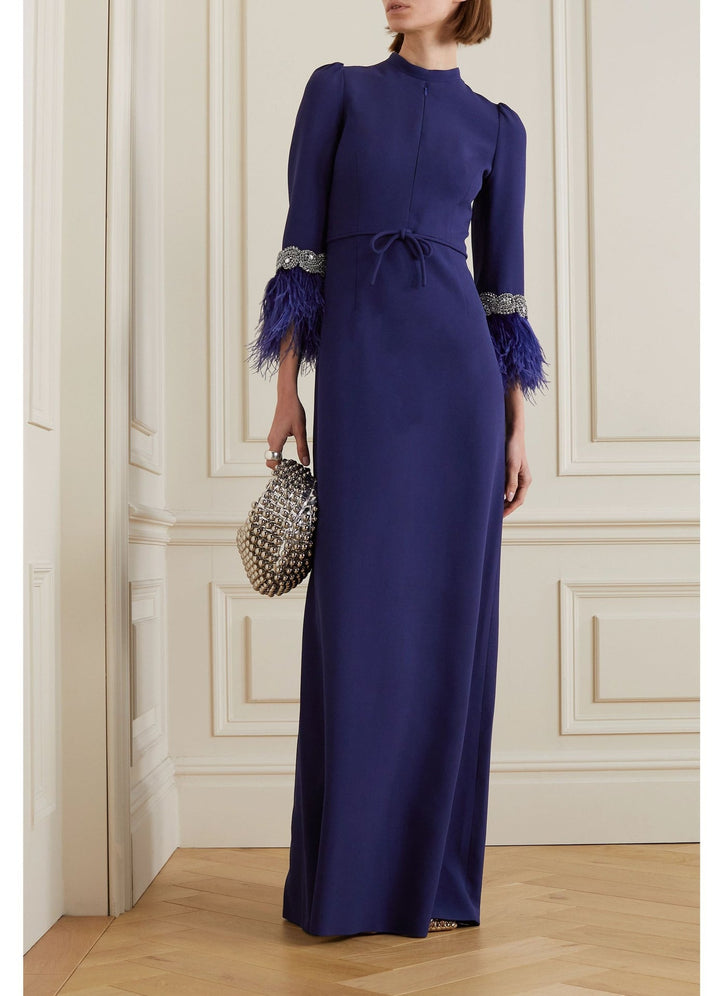 Feather-cuff gown with crystal trim – Zyasia-1