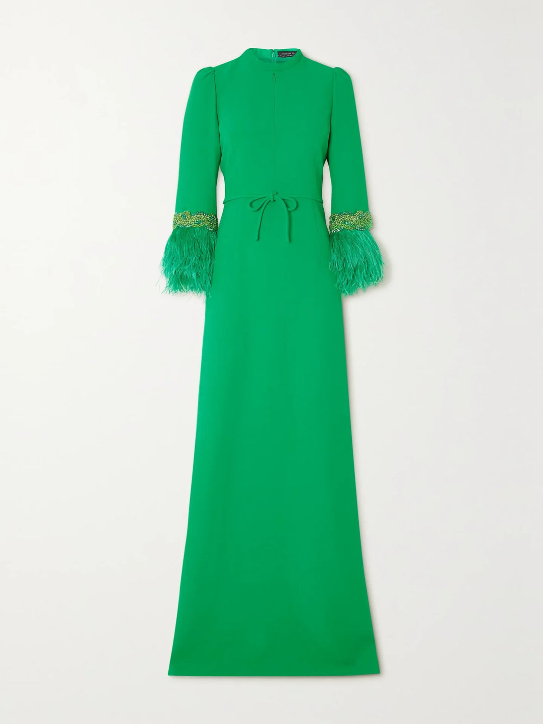feather-trim slit-cuff gown – Tojen