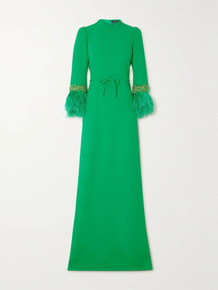 feather-trim slit-cuff gown – Tojen-1